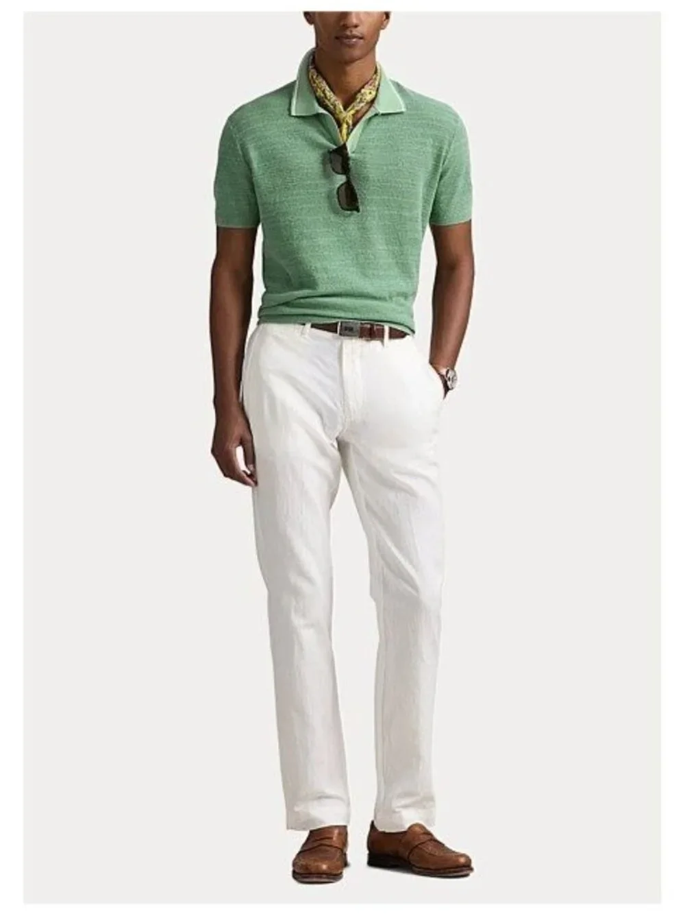 NWT Polo Ralph Lauren Cotton Linen Johnny Collar Sweater Faded Mint Size Large